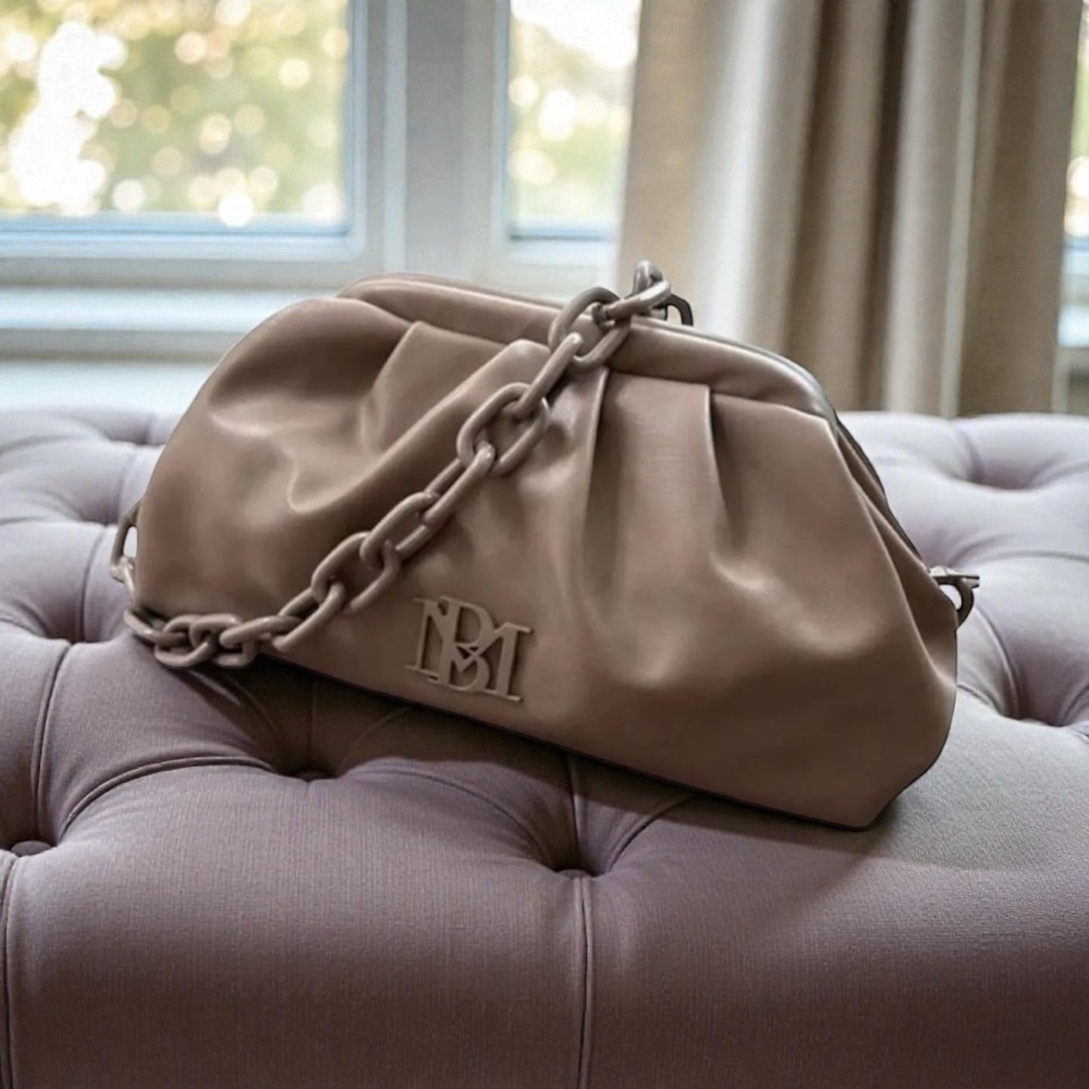 Badgley Mischka Taupe Dumpling Clutch With Chain